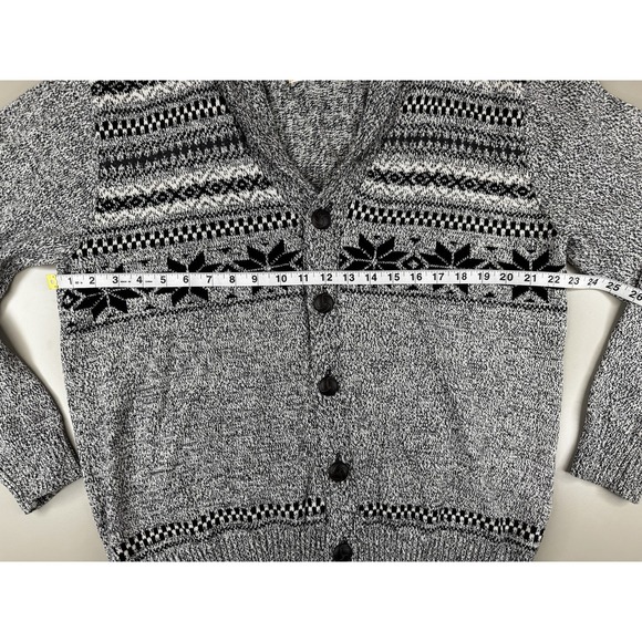 Weatherproof Mens Shawl Collar Fair Isle Cardigan Sweater L Gray Heritage Preppy - Picture 4 of 8